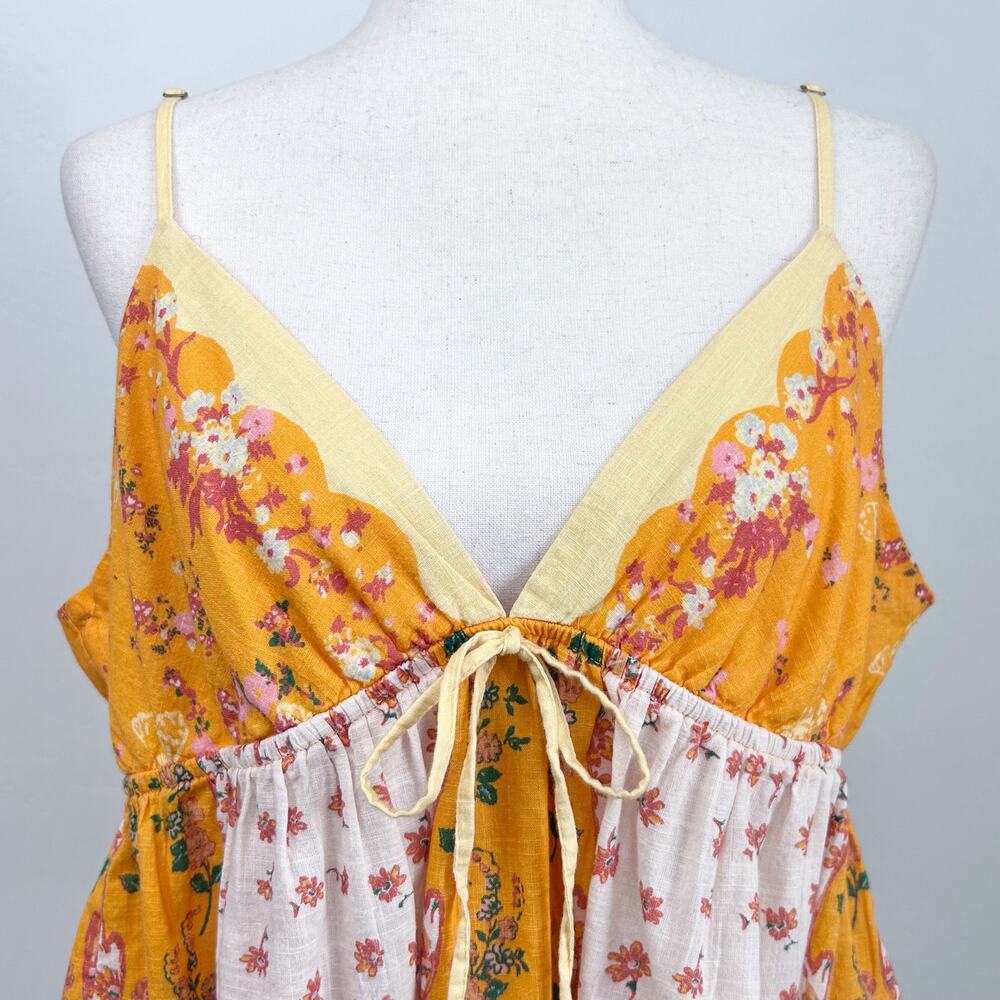 Free People LARGE Orange Floral Patchwork Cotton Cami Double Date Tank Top NWT - Picture 4 of 11